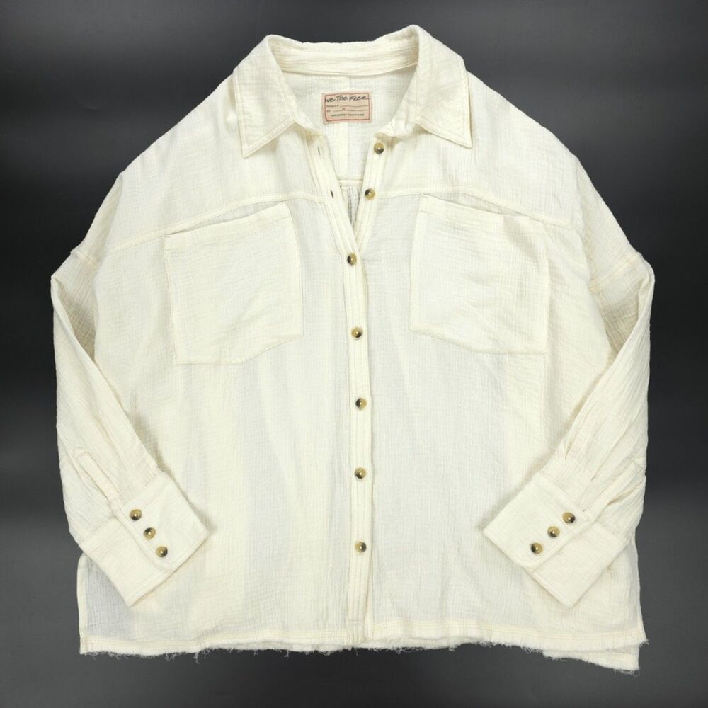 NEW Free People Cardiff Top Gauze Button Down Beachy Boho Lagenlook VSCO Minimal - Picture 1 of 14